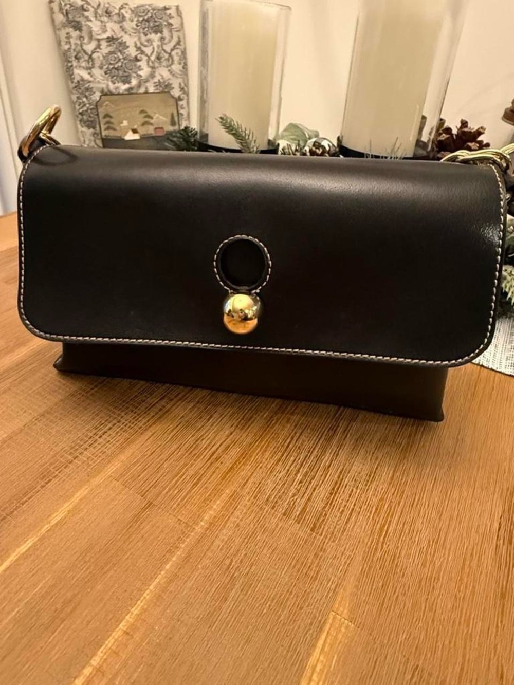 Emilie M. Black Leather Structured Handbag Gold Hardware Like New